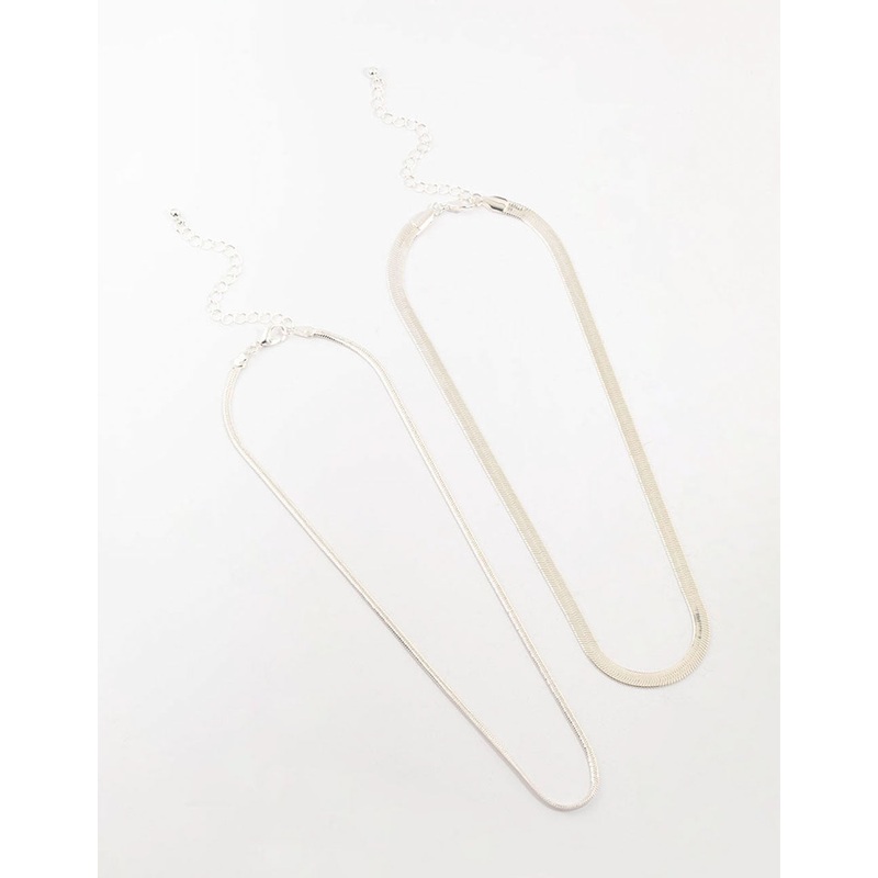 Silver Plated Herringbone Chain Necklaces 2-Pack