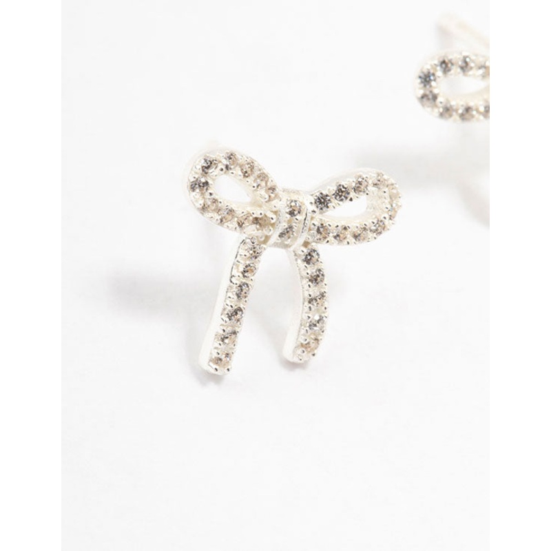 Sterling Silver Cubic Zirconia Bow Stud Earrings