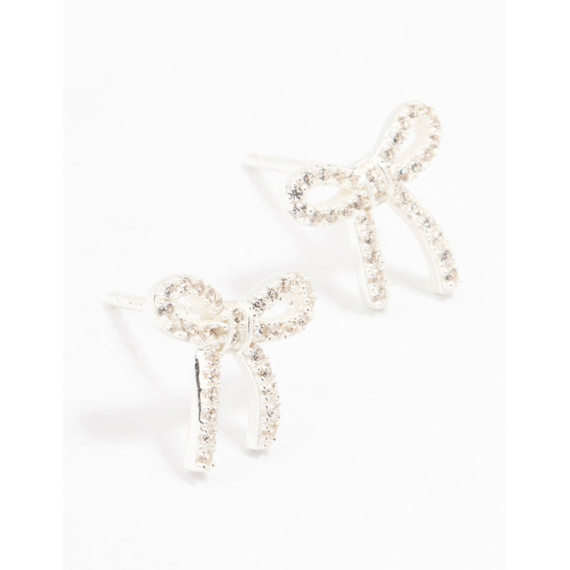 Sterling Silver Cubic Zirconia Bow Stud Earrings