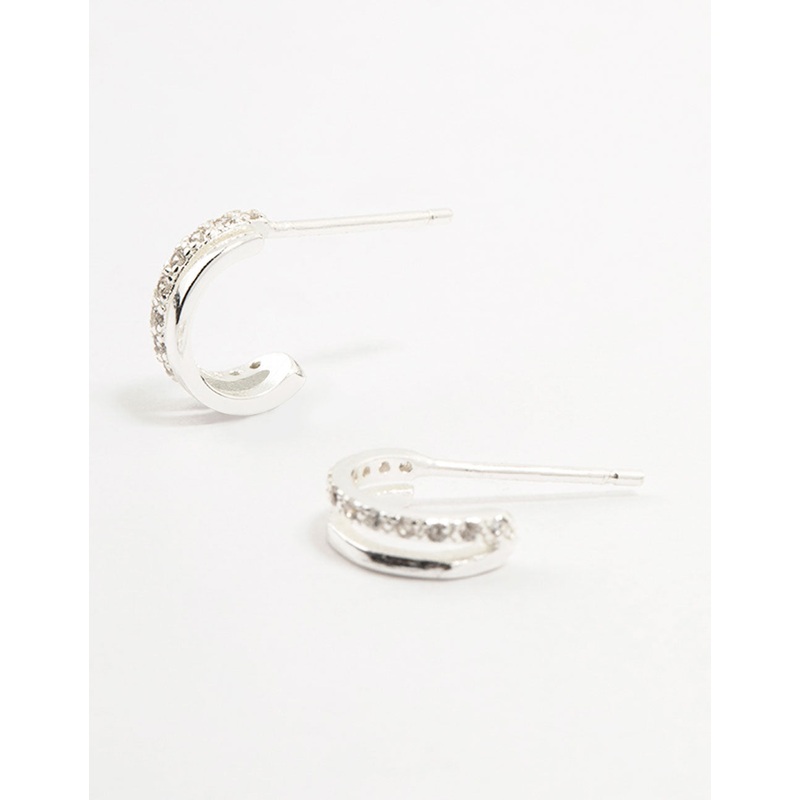 Sterling Silver Cubic Zirconia Double Hoop Earrings