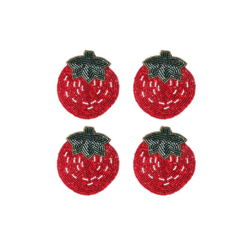 BEADED COASTER 4 PCS SET STRAWBERRY