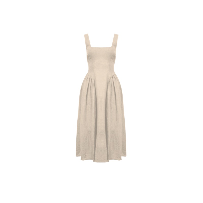 BRIDGETTE LINEN DRESS NATURAL|6|10|12|14|16|18|20