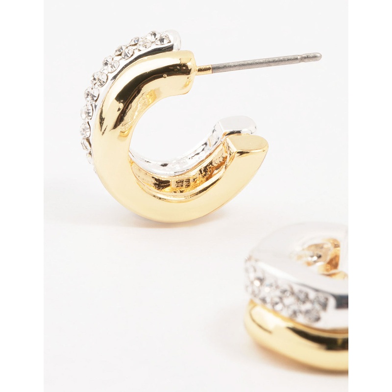 Cubic Zirconia & Clean Wave Hoop Earrings