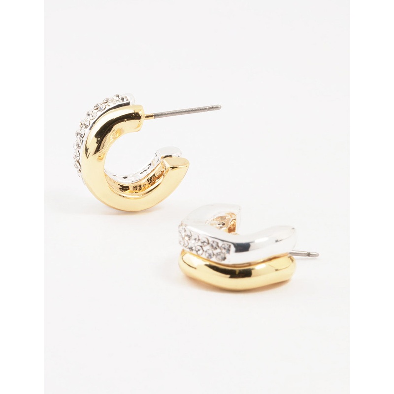 Cubic Zirconia & Clean Wave Hoop Earrings