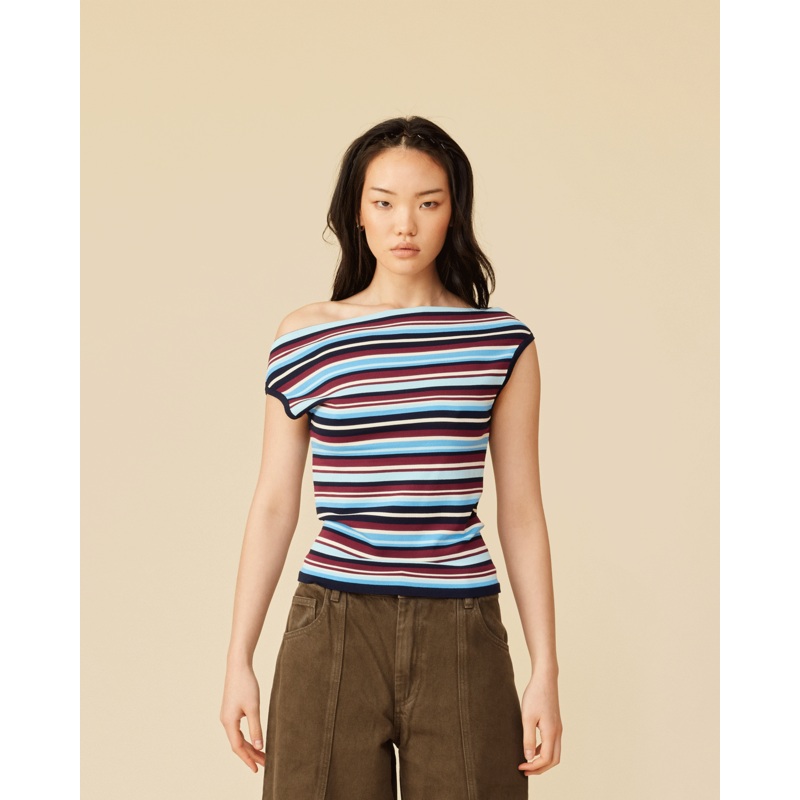 EMMA KNIT TOP BURGUNDY BLUE STRIPE
