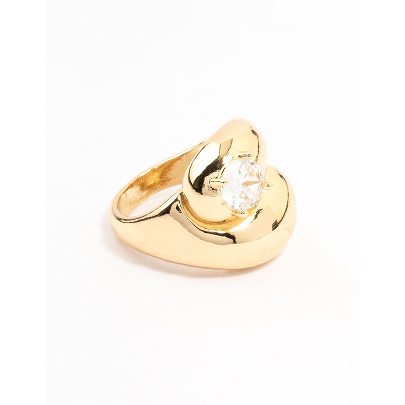 Gold Plated Puffy Swirl Cubic Zirconia Ring