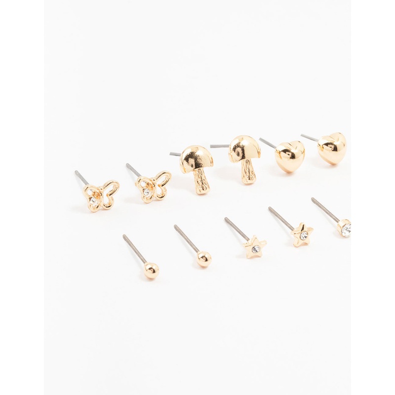 Kids Gold Butterfly Stud Earrings 6-Pack