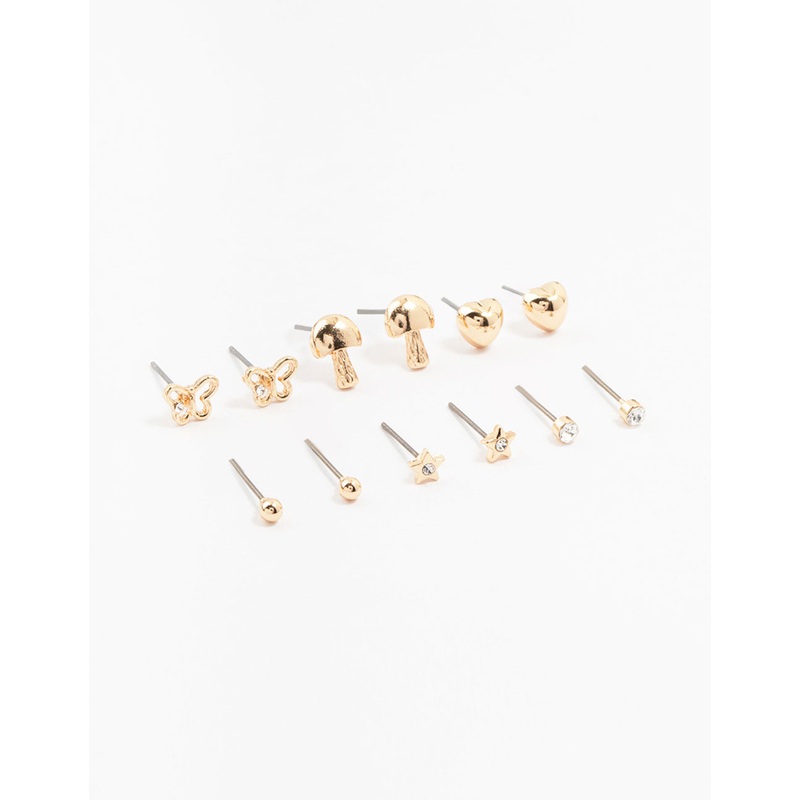 Kids Gold Butterfly Stud Earrings 6-Pack