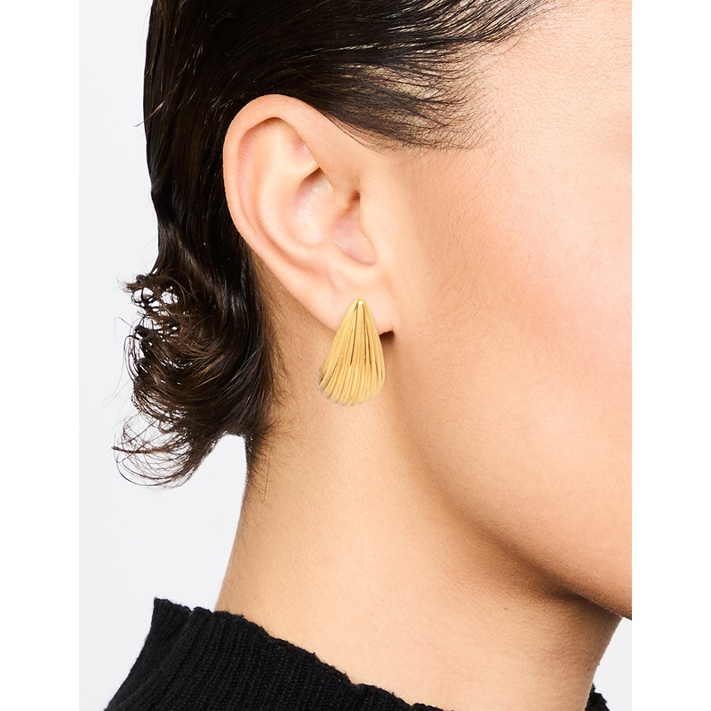 Waterproof Gold Plated Stainless Steel Small Ribbed Bubble Drop Earrings