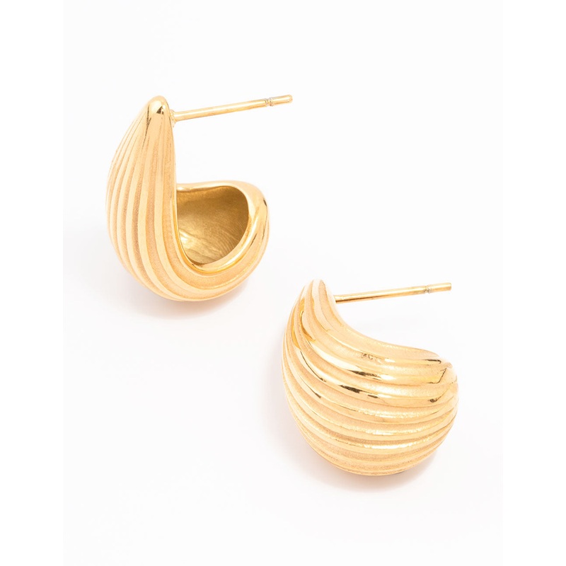 Waterproof Gold Plated Stainless Steel Small Ribbed Bubble Drop Earrings