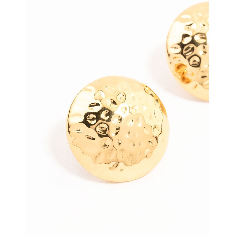 Waterproof Gold Plated Stainless Steel Textured Round Stud Earrings