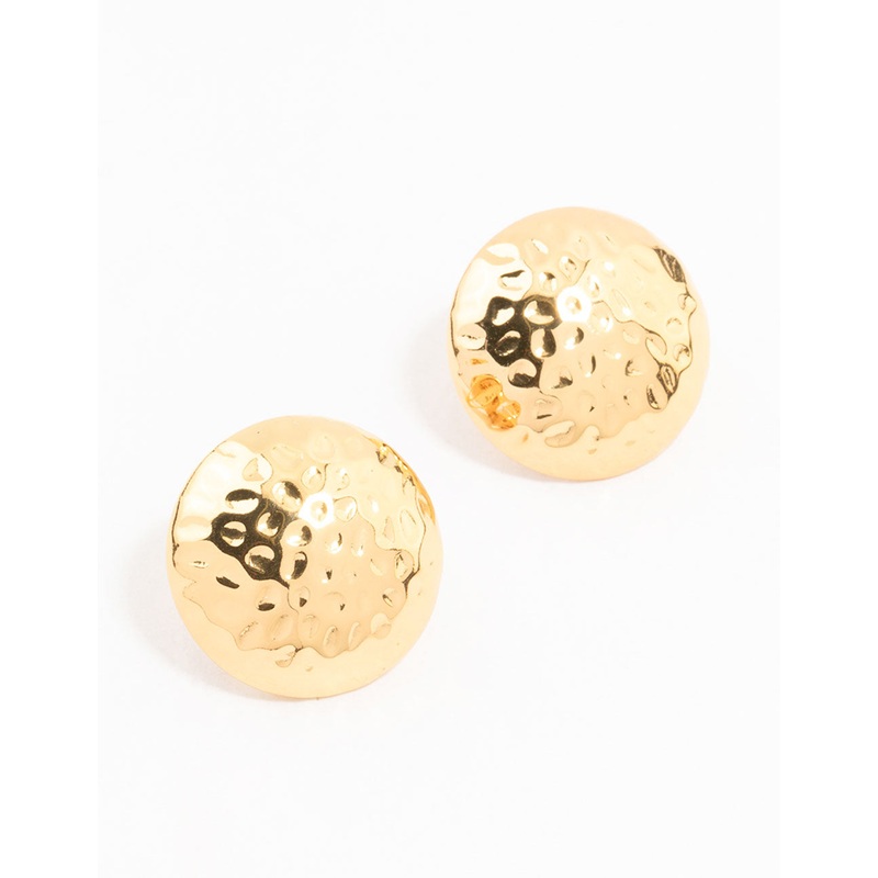 Waterproof Gold Plated Stainless Steel Textured Round Stud Earrings