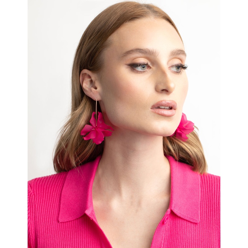 Fuchsia Frosted Flower Drop Earrings