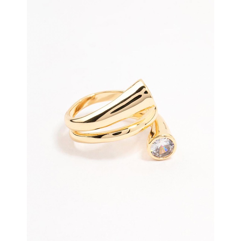 Gold Plated Round Cubic Zirconia Wrapped Ring