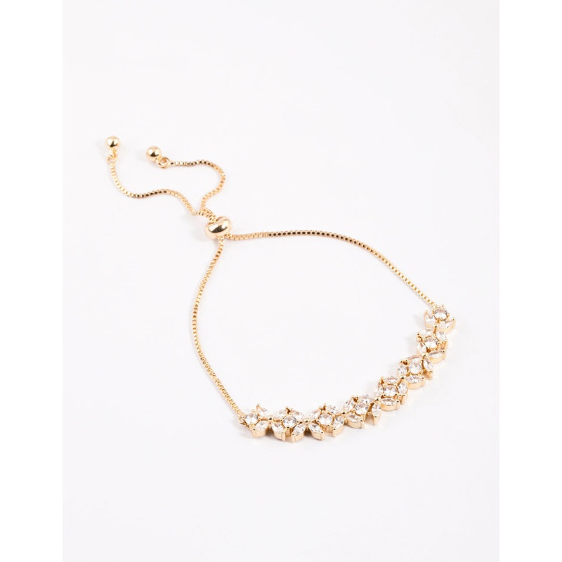 Gold Statement Flower Cubic Zirconia Toggle Bangle