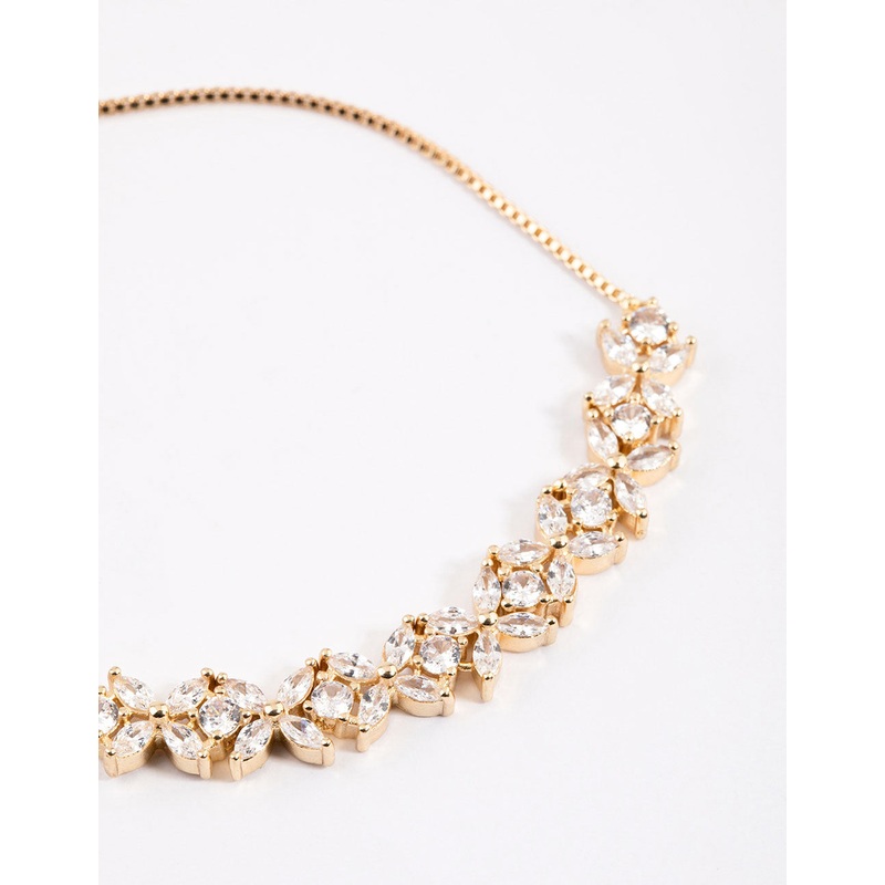 Gold Statement Flower Cubic Zirconia Toggle Bangle