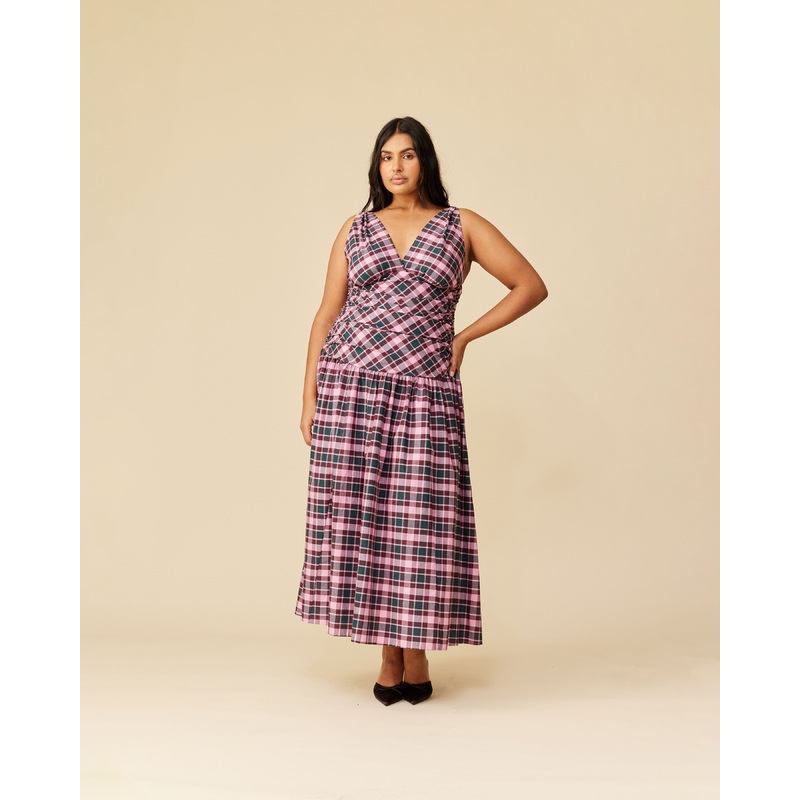 ISOBEL DRESS PINK PETROL TARTAN