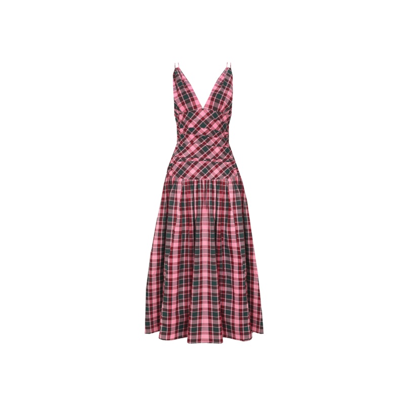 ISOBEL DRESS PINK PETROL TARTAN