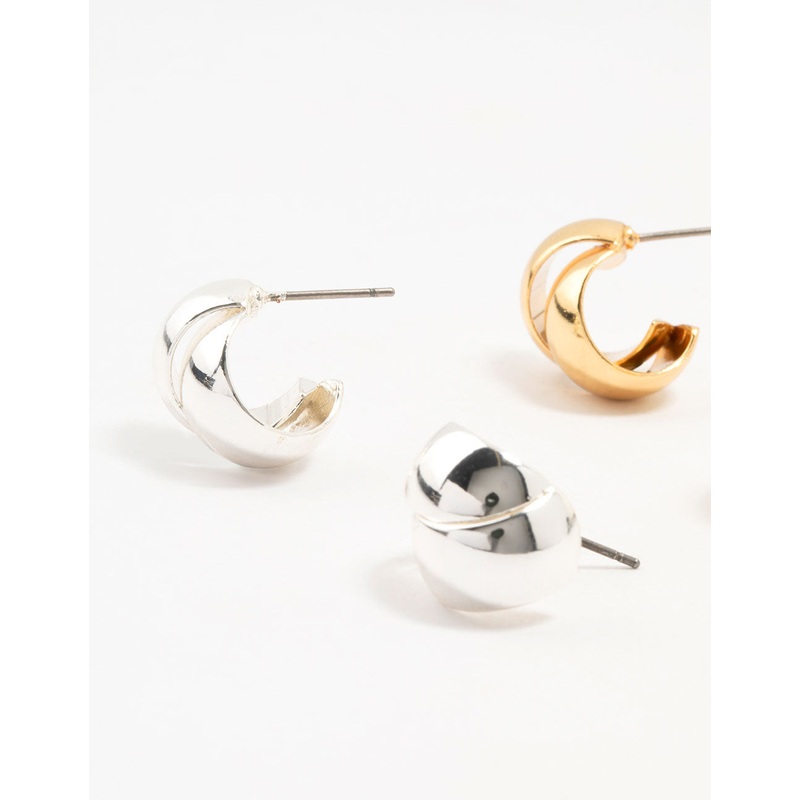 Mixed Metals Silver & Gold Plated Ball & Hoop Stud Earrings 2-Pack