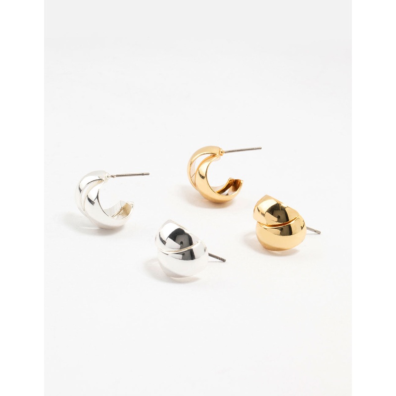 Mixed Metals Silver & Gold Plated Ball & Hoop Stud Earrings 2-Pack