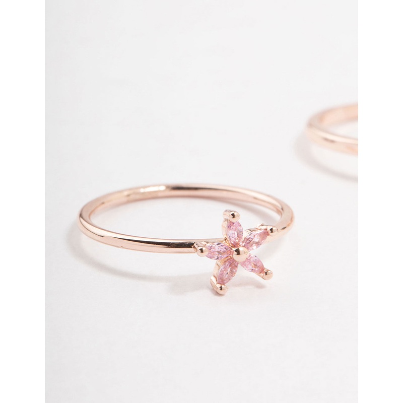 Rose Gold Flower Vine Cubic Zirconia Rings 2-Pack