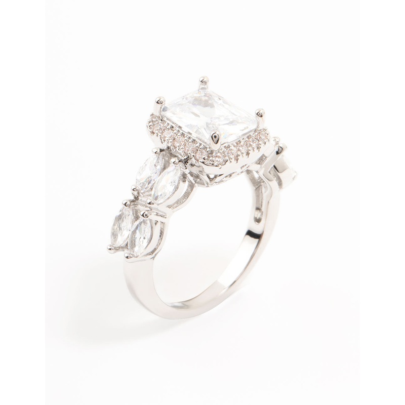 Silver Eloquent Cubic Zirconia Rectangular Ring