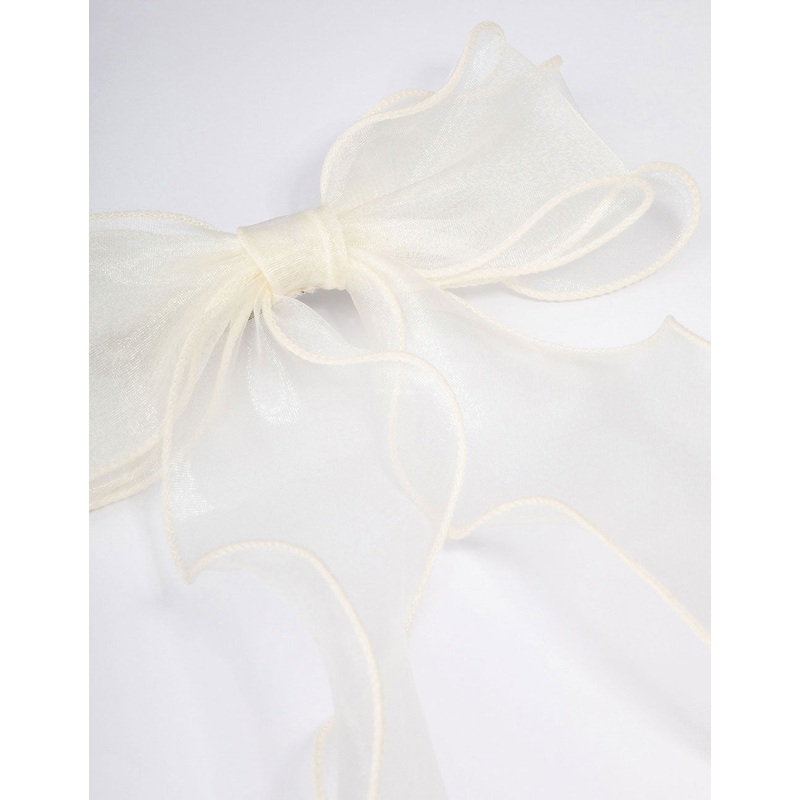 White Fabric Organza Curl Hair Bow Clip