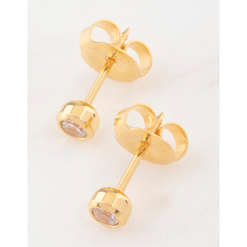 Gold 24K Cubic Zirconia Bezel Piercing Stud 3mm