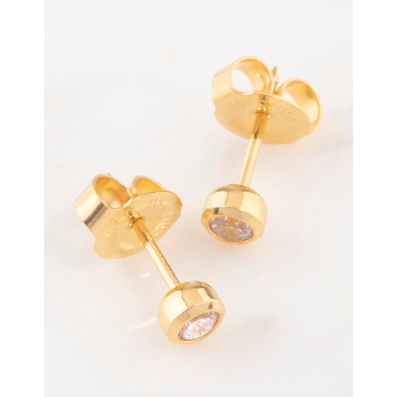 Gold 24K Cubic Zirconia Bezel Piercing Stud 3mm