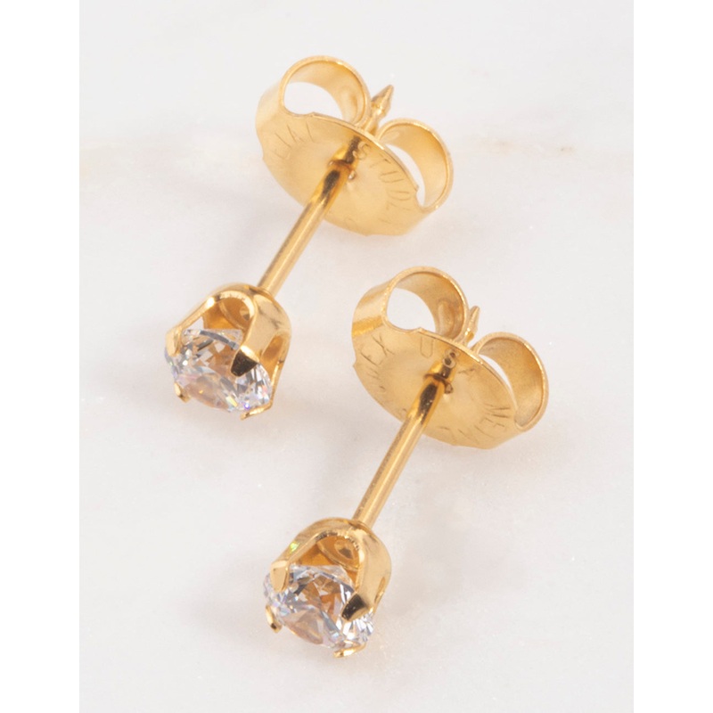 Gold 24K Cubic Zirconia Percing Stud 4mm