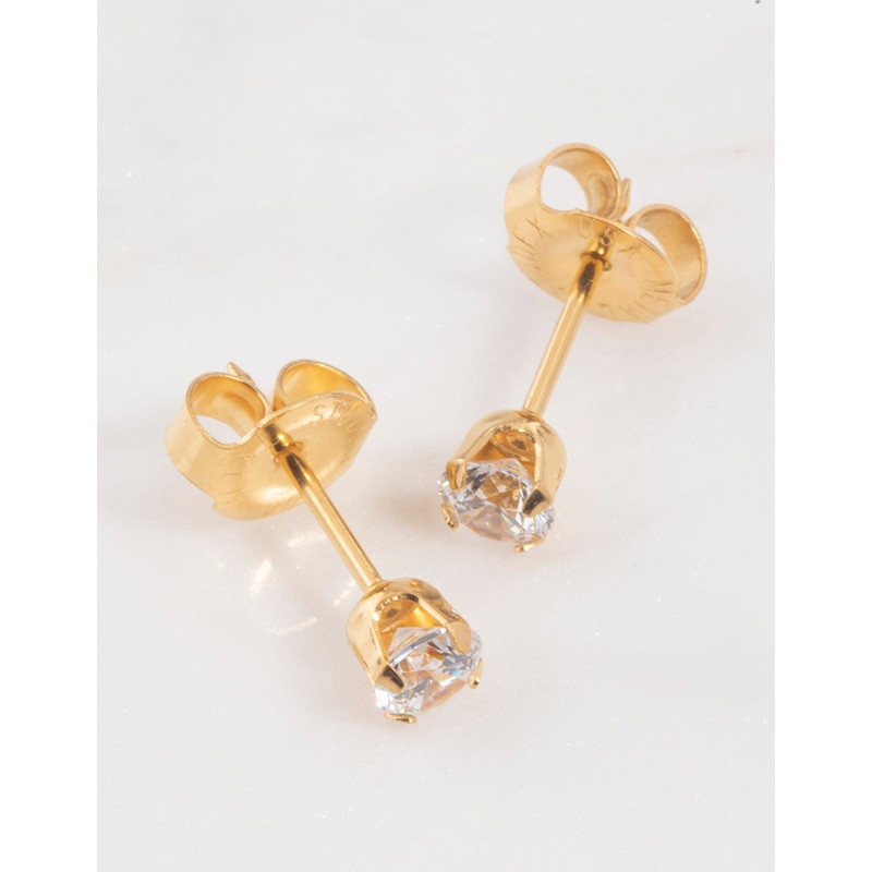 Gold 24K Cubic Zirconia Percing Stud 4mm