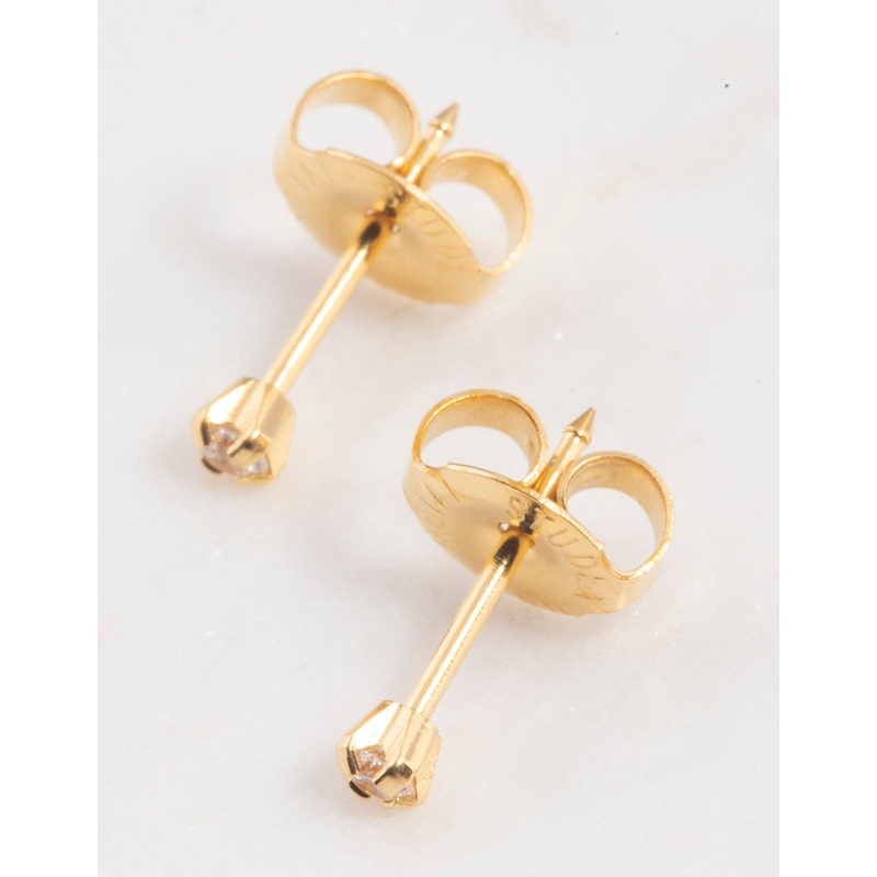 Gold 24K Cubic Zirconia Piercing Stud 2mm