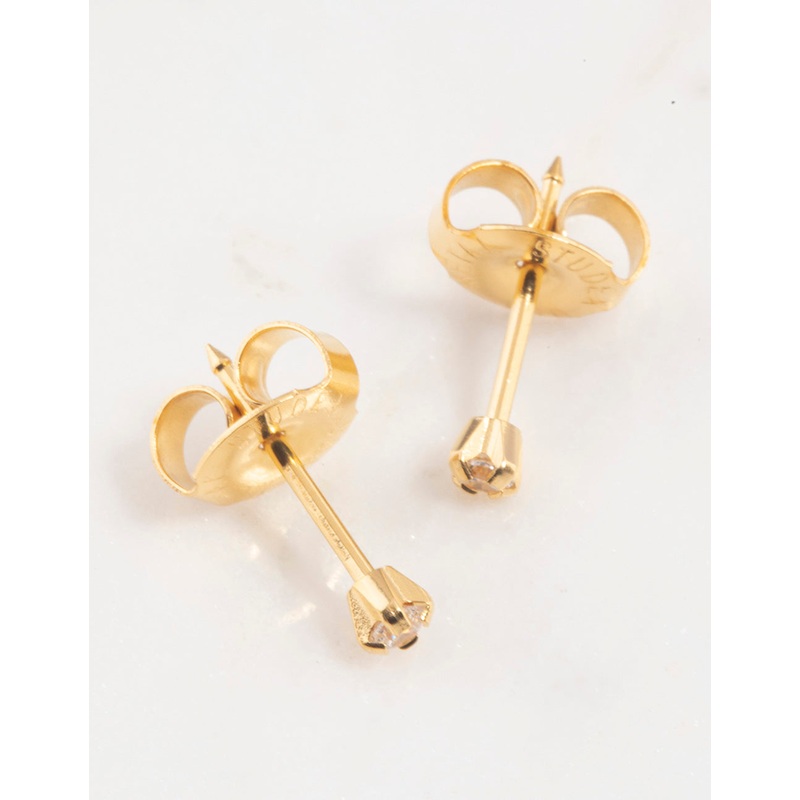 Gold 24K Cubic Zirconia Piercing Stud 2mm