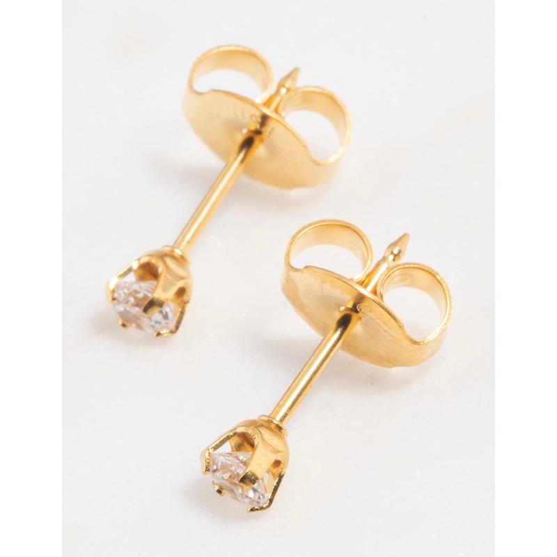 Gold 24K Cubic Zirconia Piercing Stud 3mm
