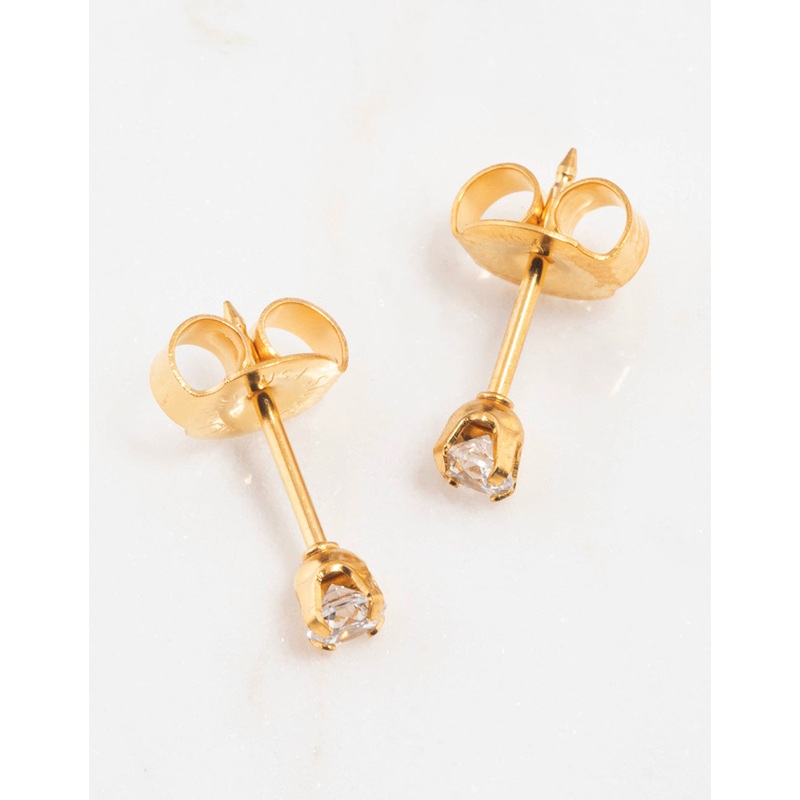 Gold 24K Cubic Zirconia Piercing Stud 3mm