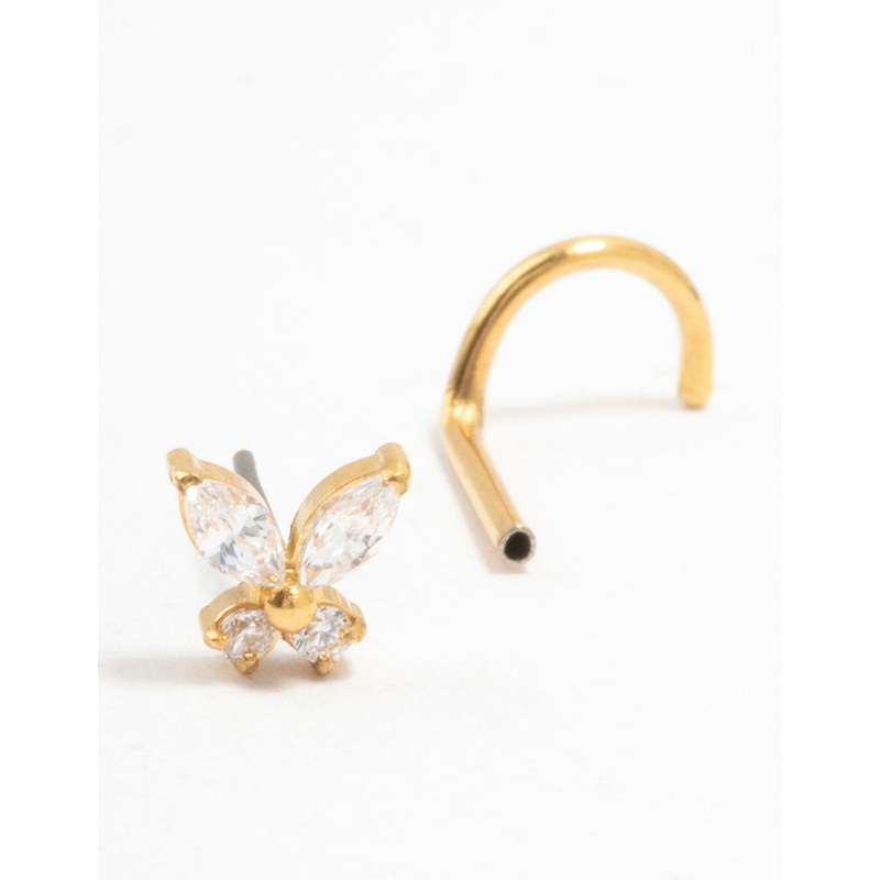 Gold Plated Surgical Steel Butterfly Threadless Nose Stud