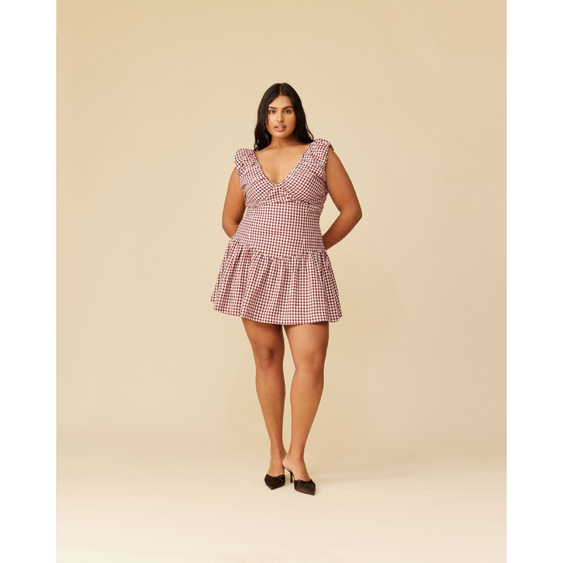 SELMA MINI DRESS MERLOT GINGHAM