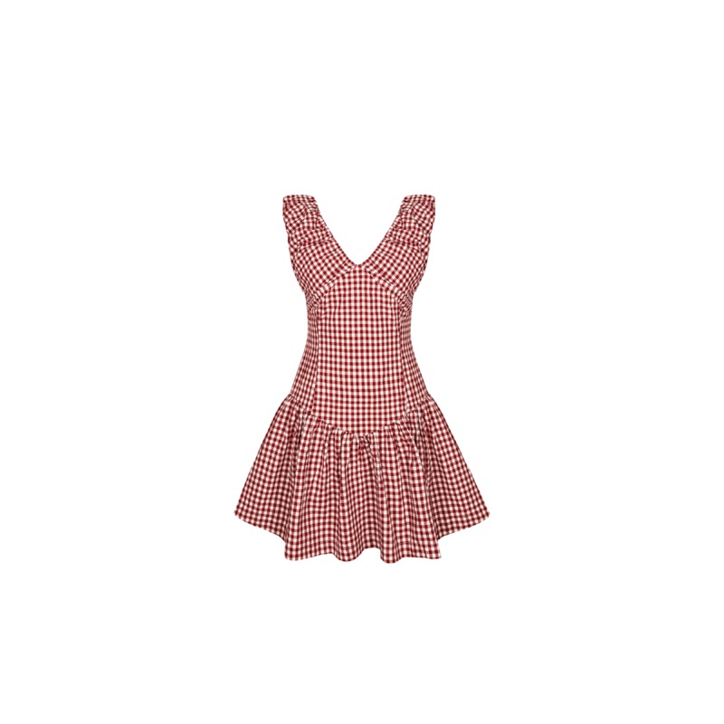 SELMA MINI DRESS MERLOT GINGHAM