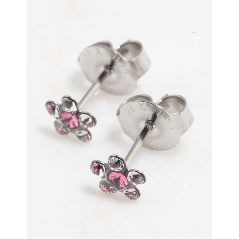 Surgical Steel Daisy Pink Crystal Piercing Stud