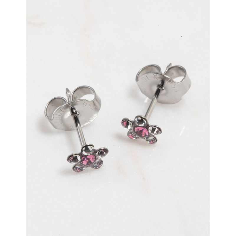 Surgical Steel Daisy Pink Crystal Piercing Stud