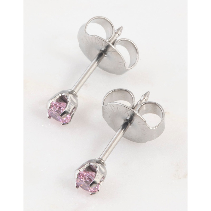Surgical Steel Pink Cubic Zirconia Piercing Stud 3mm
