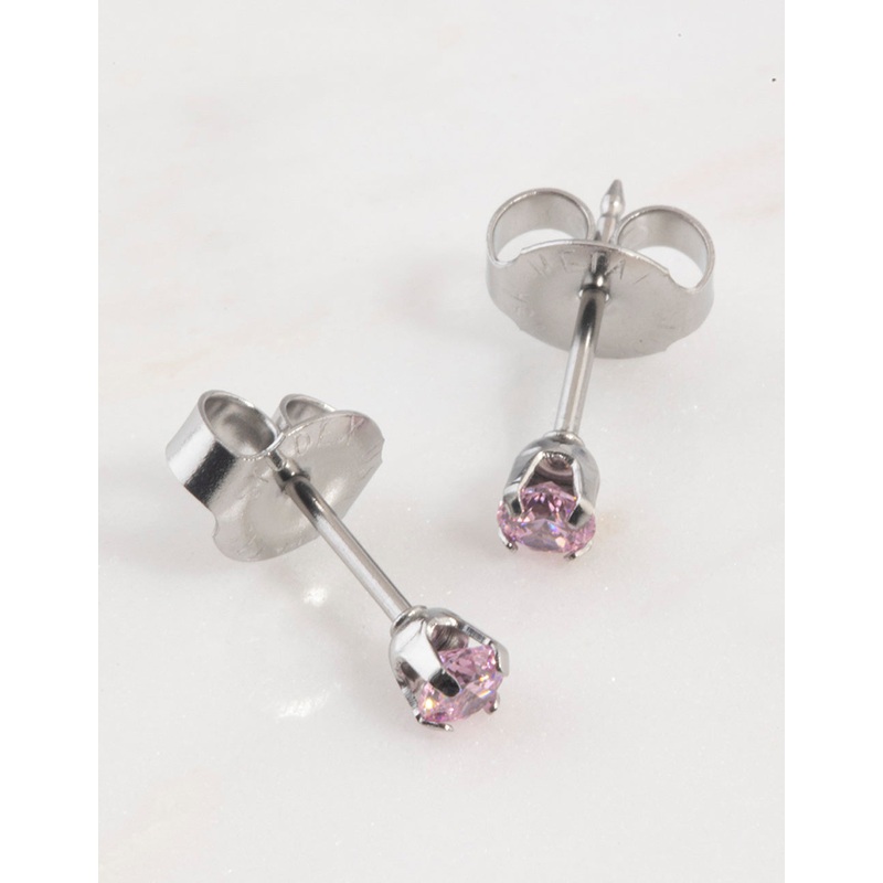 Surgical Steel Pink Cubic Zirconia Piercing Stud 3mm
