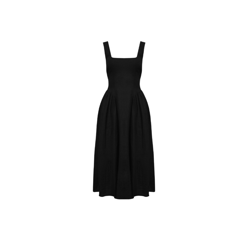 BRIDGETTE LINEN DRESS BLACK|4|6|8|10|12|14|16|18|20