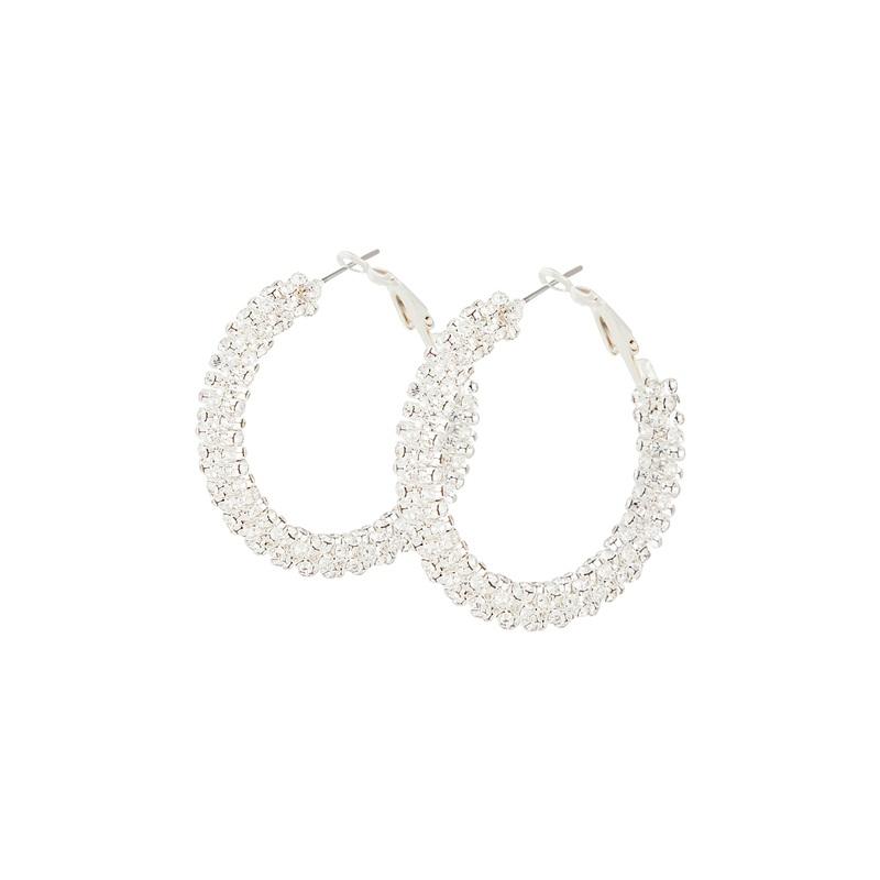 Crystal Encrusted Chunky Silver Hoop Earrings