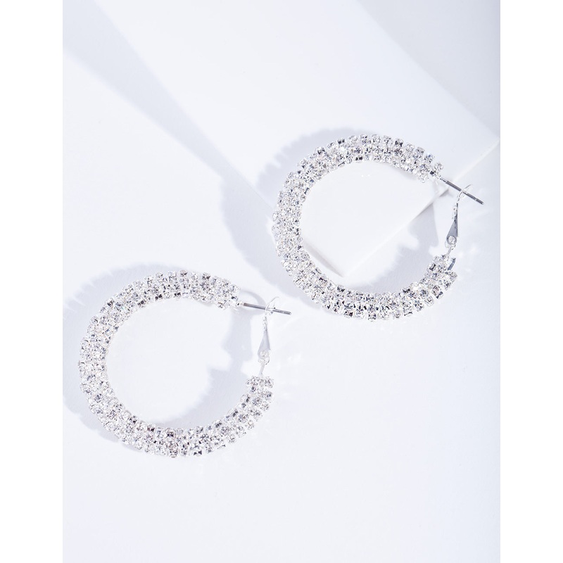 Crystal Encrusted Chunky Silver Hoop Earrings