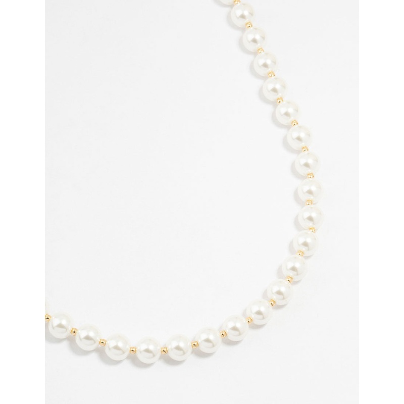Gold Plated Alternating Medium Pearl & Ball Necklace