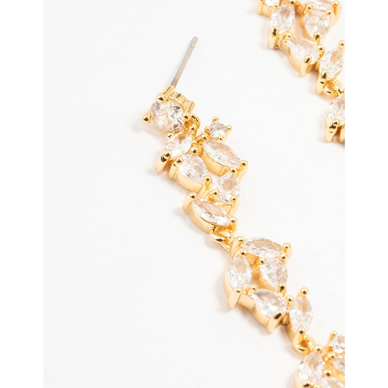 Gold Plated Cascading Pear & Marquise Cubic Zirconia Earrings