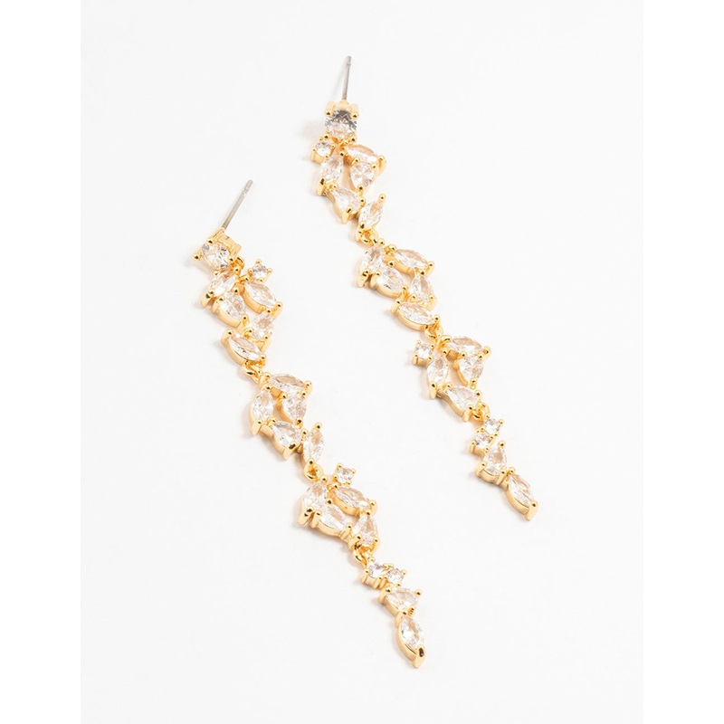 Gold Plated Cascading Pear & Marquise Cubic Zirconia Earrings