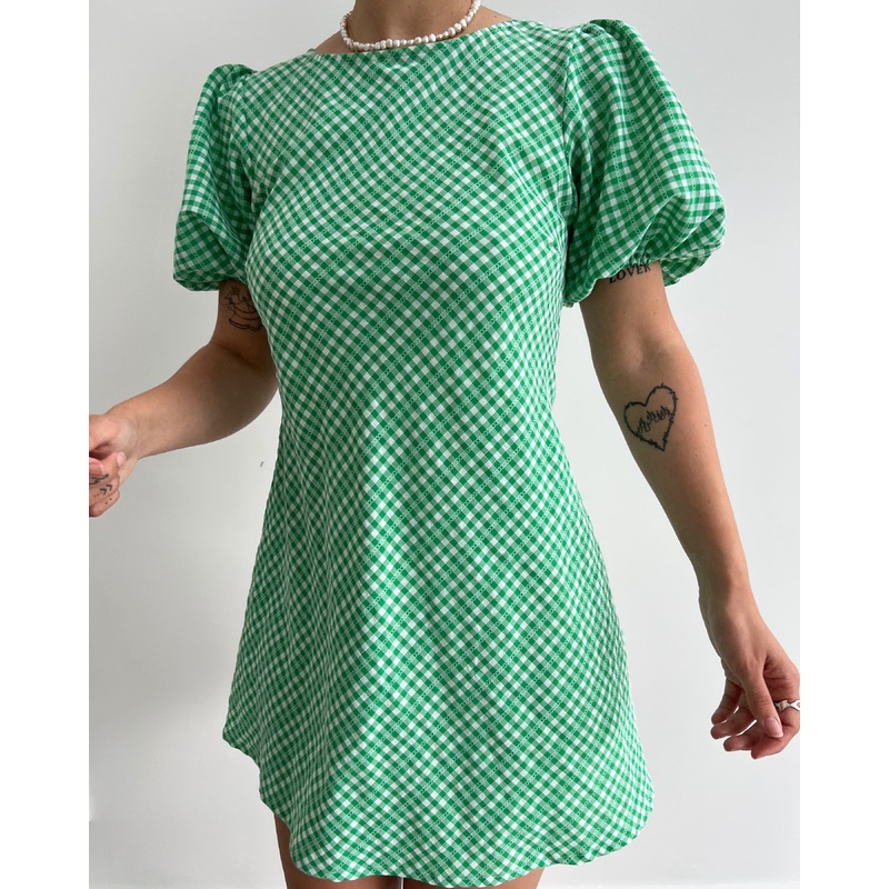 KENDALL GINGHAM MINI DRESS GREEN GINGHAM
