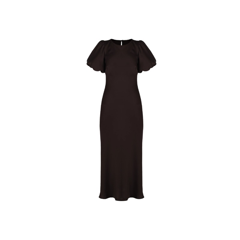 KENDALL SATIN DRESS ESPRESSO|4|6|8|10|12|14|16|18|20|22|24